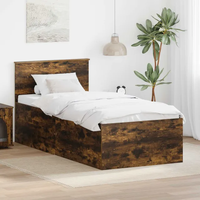 vidaXL Bedframe Gerookt eiken 100 x 200 cm Bewerkt hout Bruin
