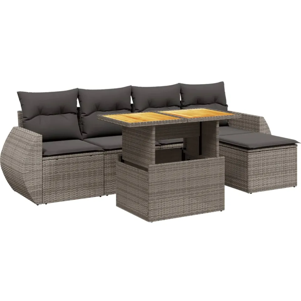 vidaXL 6-delige Loungeset met kussens poly rattan grijs, foto 3