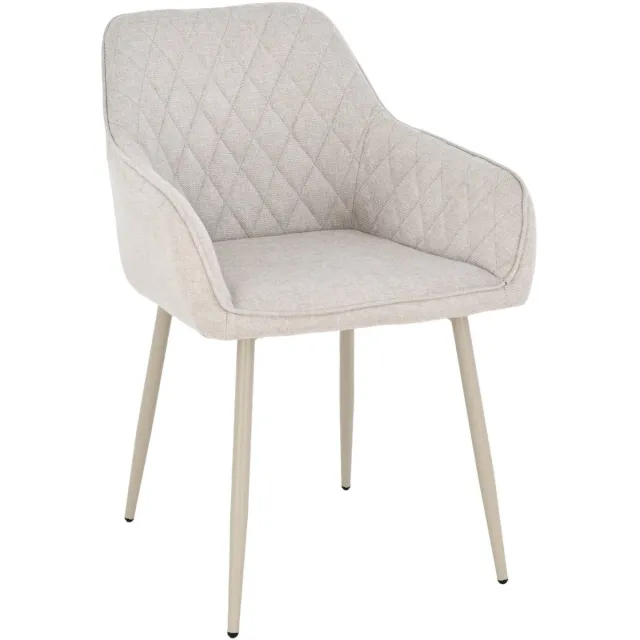 ExitoDesign Luxe Eetkamerstoel RELLO – Beige – Gestoffeerd – Lichtbeige Metalen Poten – Ruitvormig Stiksel – Modern & Japandi Design – Max. 120 kg Beige;Licht Beige