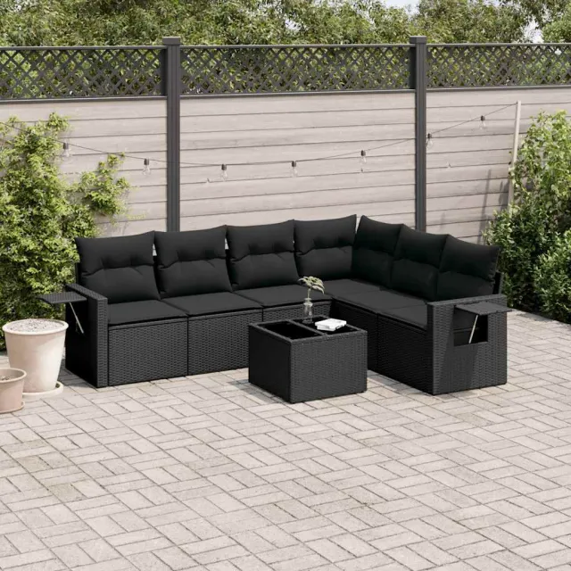 vidaXL 7-delige Loungeset met kussens poly rattan zwart, foto 2