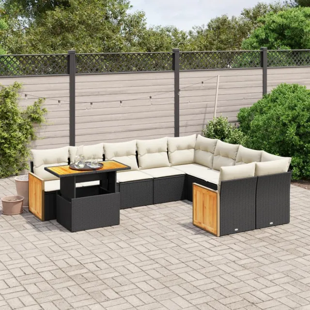 vidaXL 10-delige Loungeset met kussens poly rattan zwart, foto 2