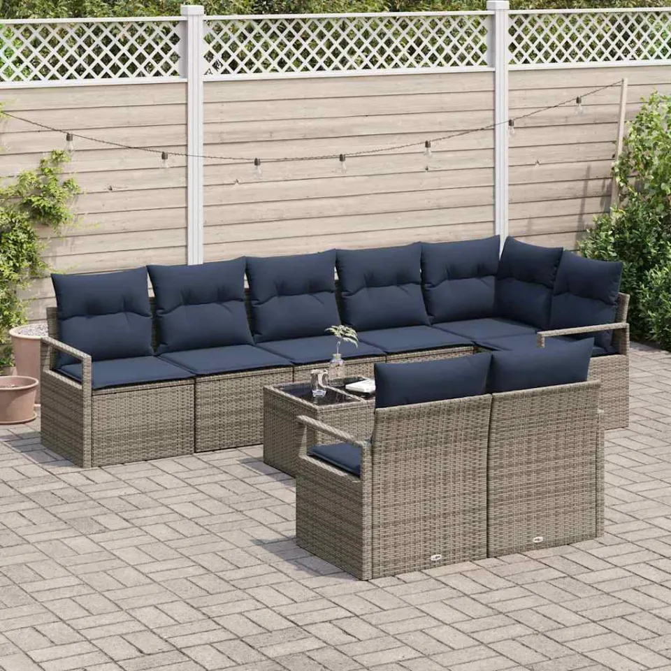vidaXL Tuinbankenset 9 st Grijs poly rattan, foto 3