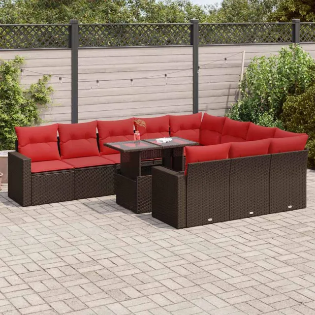 vidaXL 11-delige Loungeset met kussens poly rattan acacia bruin, foto 2