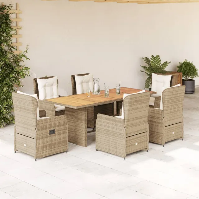 vidaXL 7-delige Tuinset met kussens poly rattan beige, foto 2