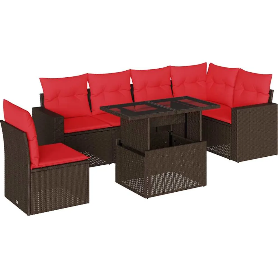 vidaXL 7-delige tuinbankset met kussens, bruin polyrotan