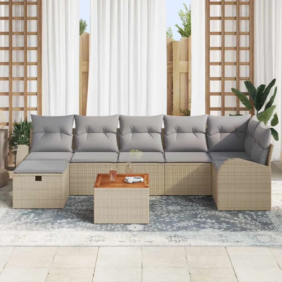 vidaXL Tuinbankenset 8 st Beige Poly riet, foto 3