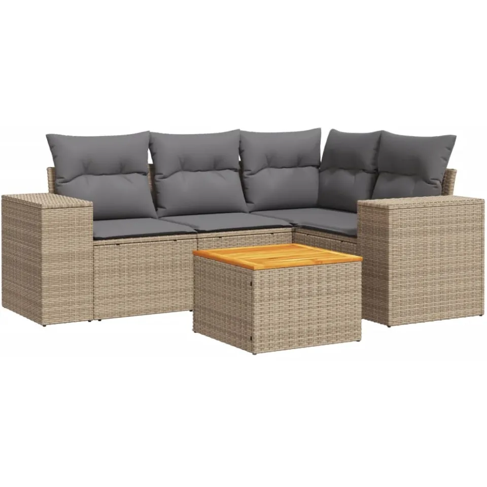 vidaXL 5-delige Loungeset met kussens poly rattan beige, foto 3