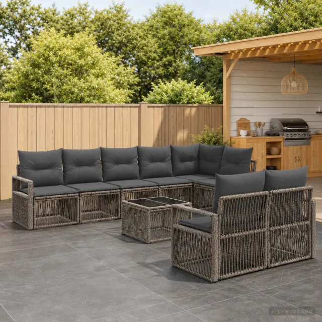 vidaXL Tuinbankenset 9 st Grijs poly rattan, foto 2