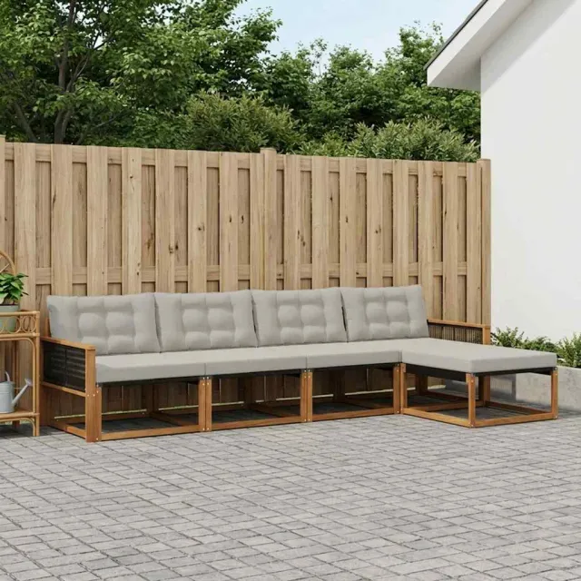 vidaXL Buiten bankenset 5 st 5-zits Naturel en lichtgrijs