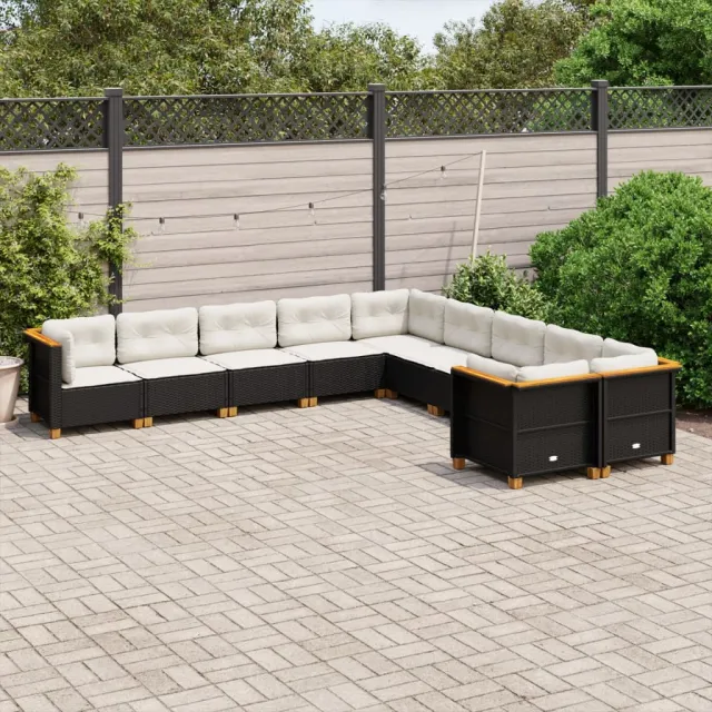 vidaXL 10-delige Loungeset met kussens poly rattan zwart, foto 2
