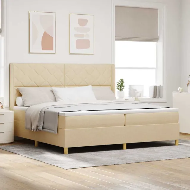 vidaXL Boxspringbed met hoofdeinde Crème 200 x 200 cm Stof