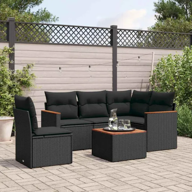 vidaXL 6-delige Loungeset met kussens poly rattan zwart, foto 2