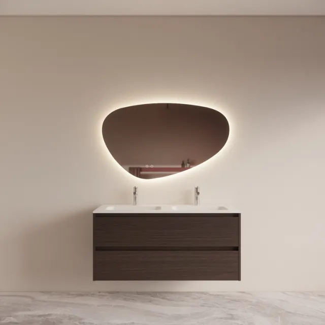 Boss & Wessing Badmeubelset BWS Riga met Asia Wastafel Wit 120 cm Bruin Eiken