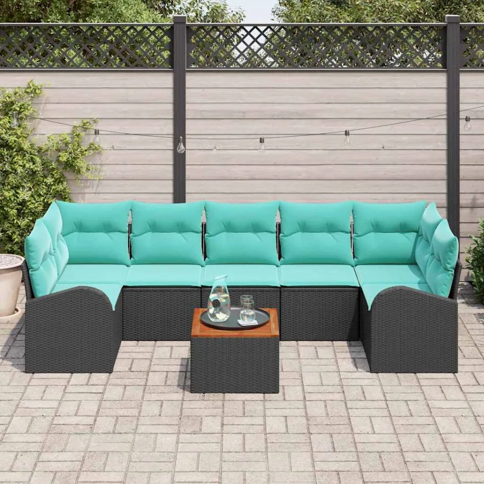 vidaXL Tuinbankenset 8 st Zwart en Turquoise poly rattan, foto 3