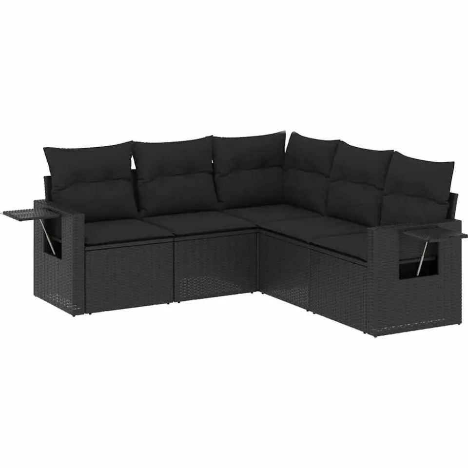 vidaXL 5-delige Loungeset met kussens poly rattan zwart, foto 3