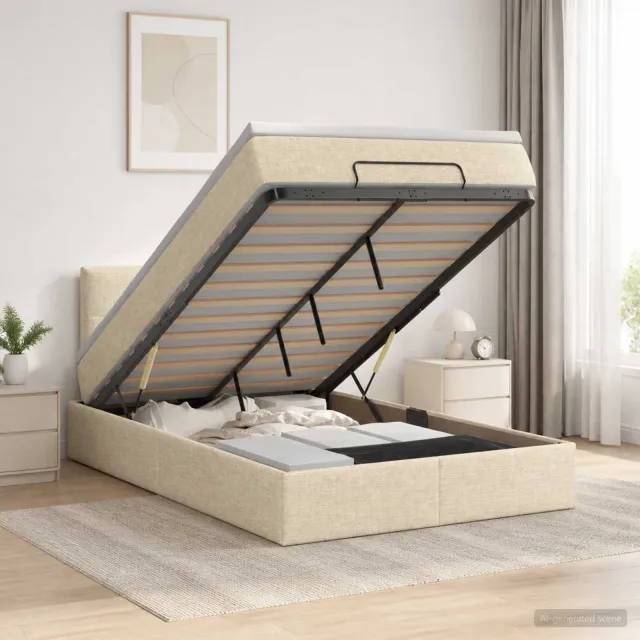 vidaXL Ottoman bed met matras Crèmekleurig 120 x 200 cm Stof