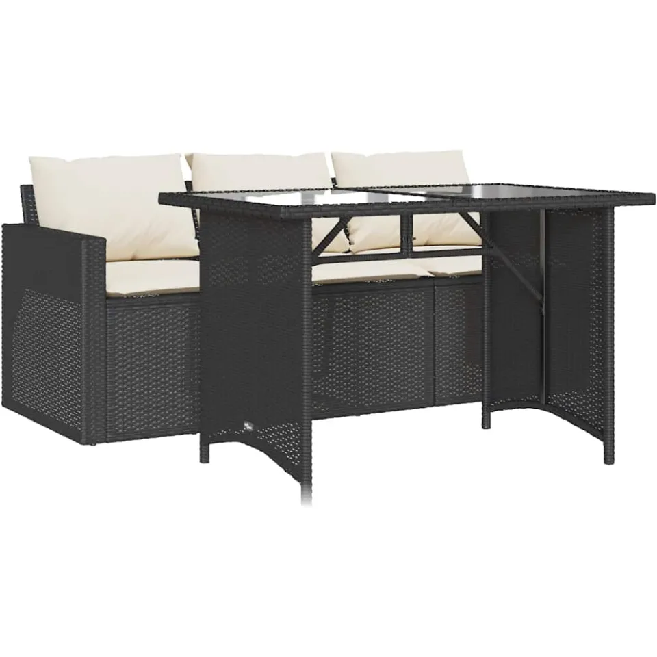 vidaXL 2-delige Tuinset met kussens poly rattan zwart, foto 3
