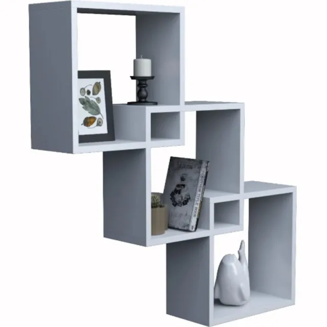 Moka Park Houten Boekenplank - Wandkast - Wandvitrine - Boekenkast - Vakkenkast - Boekenrek - 3 Vakken Wandkast - Wit
