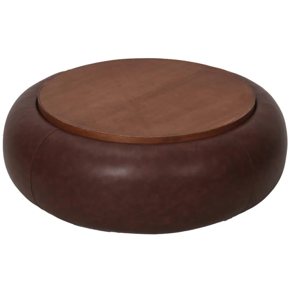 Giga Meubel Salontafel Draby - Donkerbruin/Walnoot - PU Leer - Ø102x34cm, foto 5