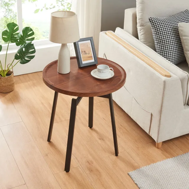 en.casa Bijzettafel Mippeena rond Ø50 cm walnootkleurig en zwart [en.casa]