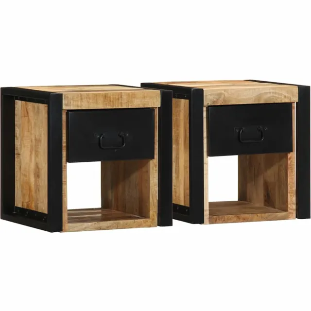 vidaXL Nachtkastjes 2 st 40x35x40 cm massief ruw hout mango Bruin