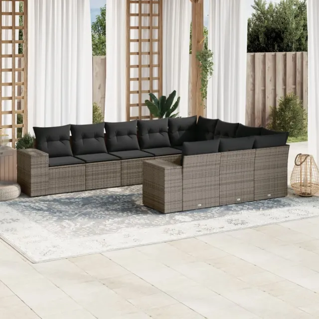 vidaXL 10-delige Loungeset met kussens poly rattan grijs, foto 2