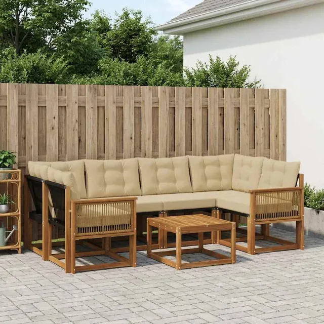 vidaXL Buiten bankenset 7 st 6-zits Natuurlijk en Beige