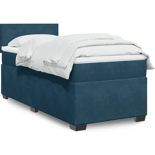vidaXL Boxspring met matras fluweel donkerblauw 100x200 cm blauw