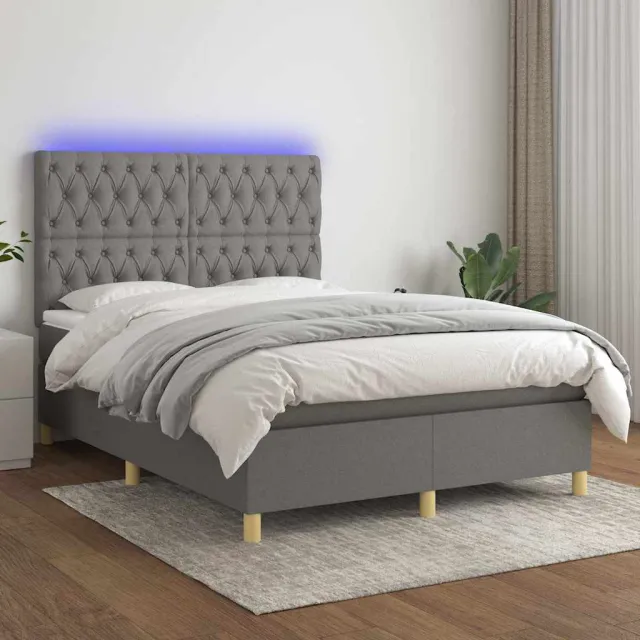 vidaXL Boxspring met matras en LED stof donkergrijs 140x200 cm grijs