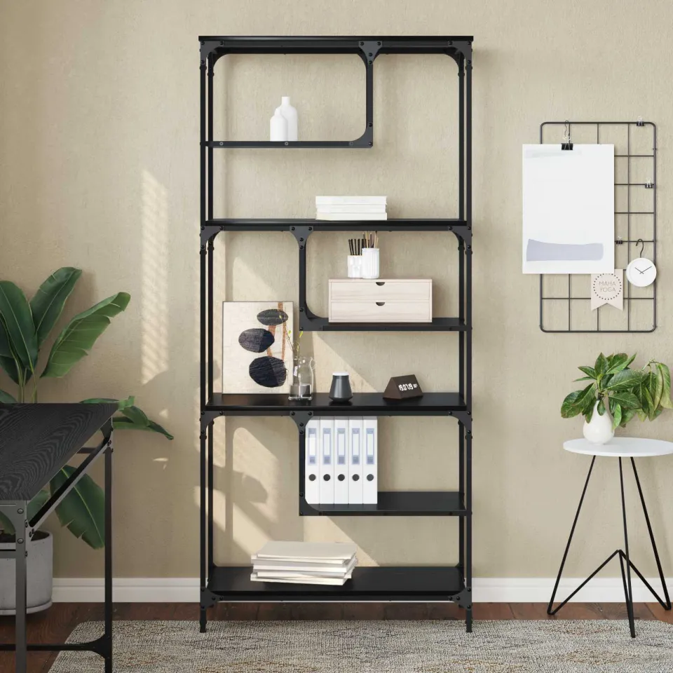 vidaXL Boekenkast 6-laags 81 x 36 x 176 cm Bewerkt hout Zwart eiken, foto 3