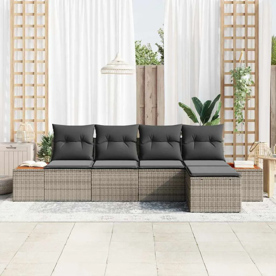 vidaXL Tuinbankenset 5 st Grijs Poly riet, foto 3