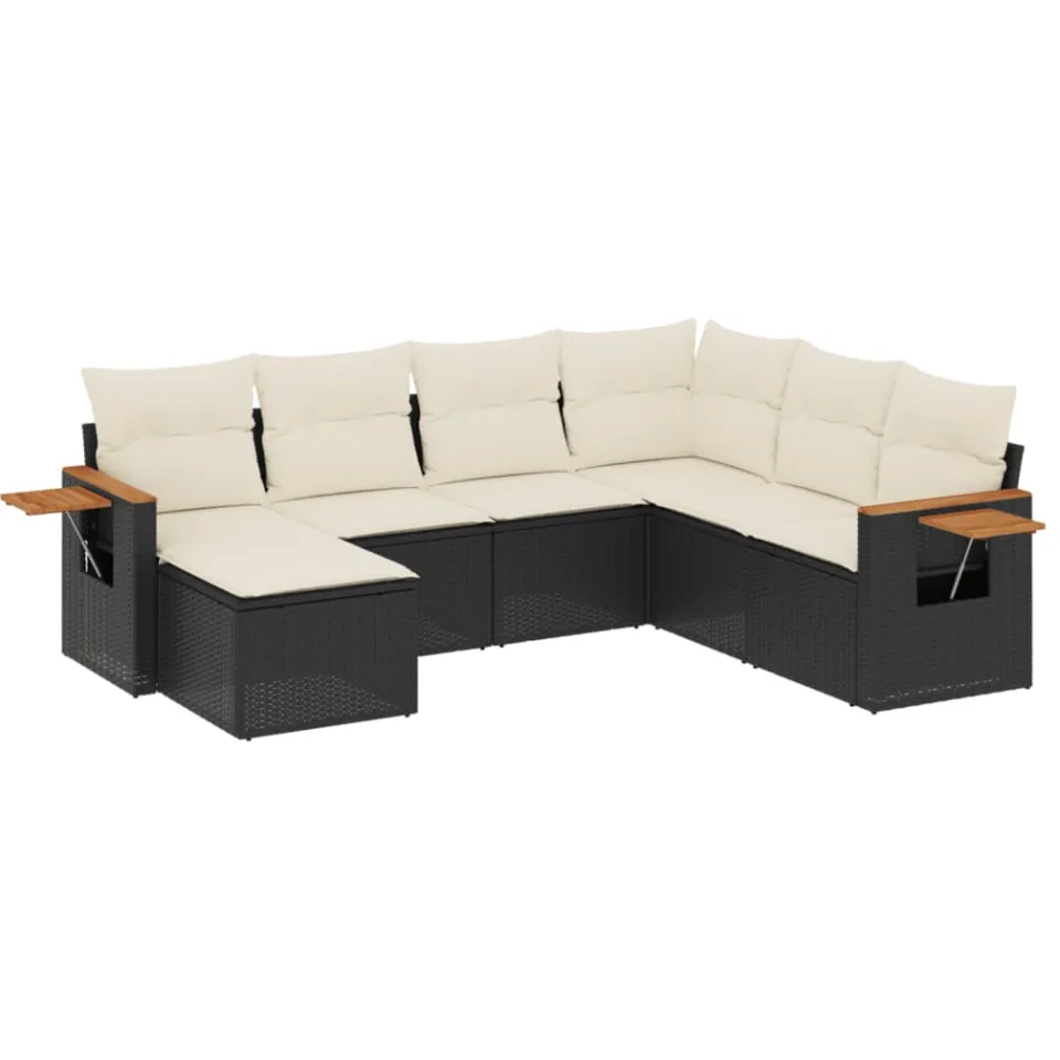 vidaXL 7-delige Loungeset met kussens poly rattan zwart, foto 3