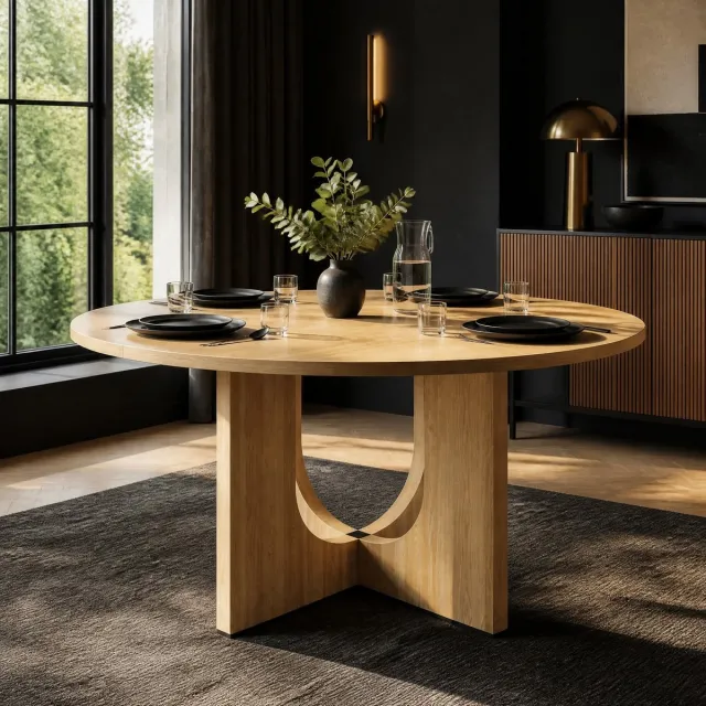 DESMIU Eettafel - Ronde Tafel Voor 4-6 Personen - Scandinavisch Minimalistisch Voor Eetkamer En Woonkamer - MDF - Eikenkleur - 120x120x75 Cm Oak