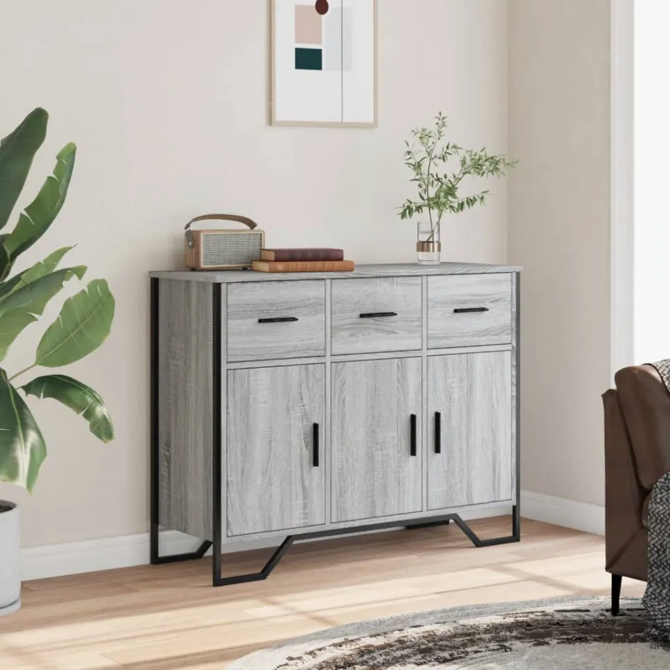 vidaXL Dressoir 97x32,5x74,5 cm bewerkt hout grijs sonoma eikenkleur, foto 2