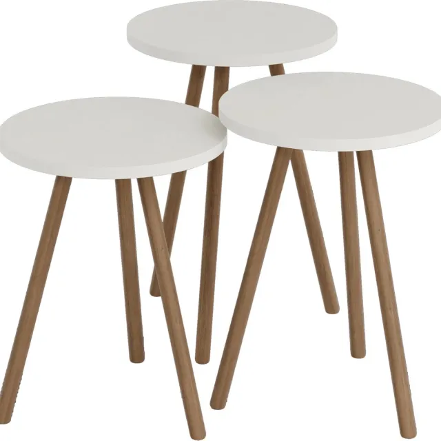 In And Outdoormatch Bijzettafel Adeline - Set van 3 - Rond - Houtkleurig en Wit - Spaanplaat en Beuken - Stijlvol Design White