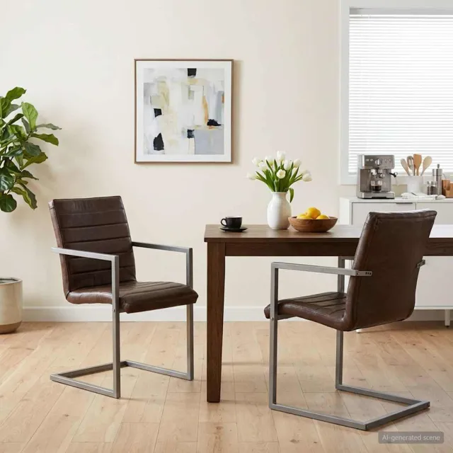 vidaXL Eetkamerstoelen 2 st echt leer bruin