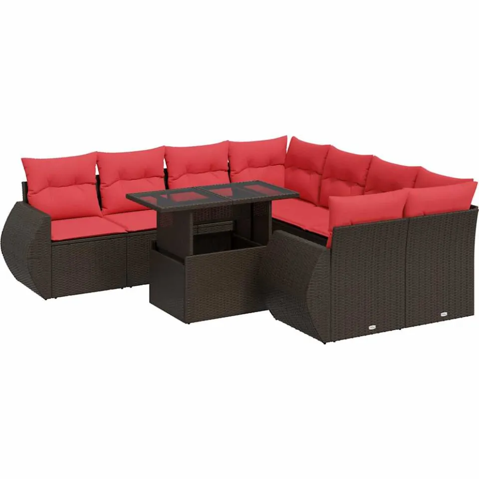 vidaXL 9-delige Loungeset met kussens poly rattan acacia bruin, foto 3