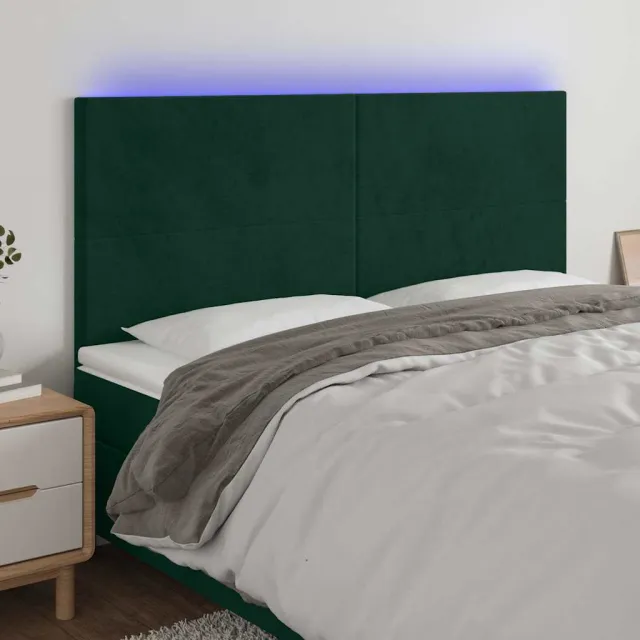 vidaXL Hoofdbord LED 200x5x118/128 cm fluweel donkergroen