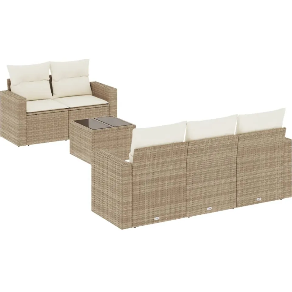 vidaXL 6-delige Loungeset met kussens poly rattan beige, foto 4