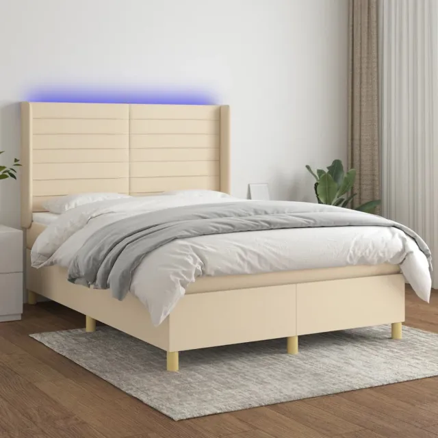 vidaXL Boxspring met matras en LED stof crèmekleurig 140x200 cm
