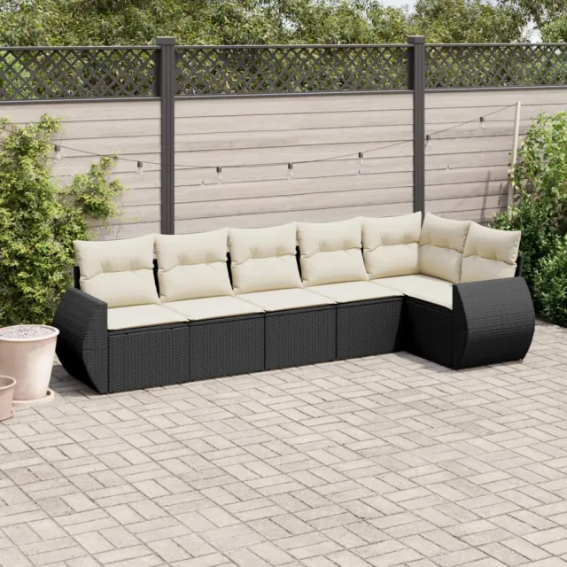 vidaXL 6-delige Loungeset met kussens poly rattan zwart, foto 2