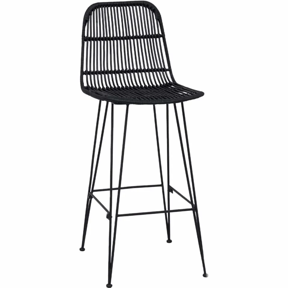 vidaXL Barkruk 2 st Zwart 44 x 55 x 109 cm Rattan en staal, foto 3