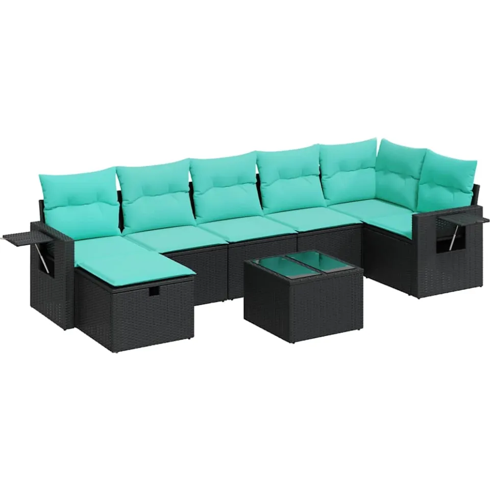 vidaXL 8-delige Loungeset met kussens poly rattan zwart, foto 3