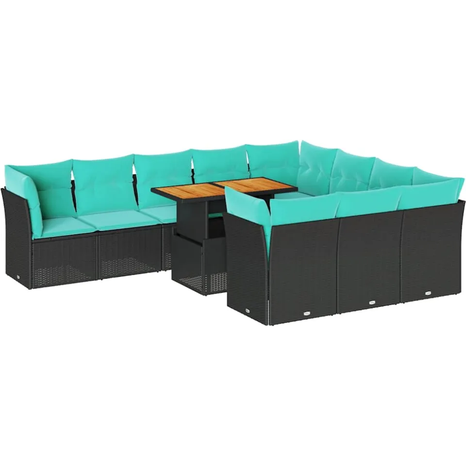 vidaXL 11-delige Loungeset met kussens poly rattan zwart
