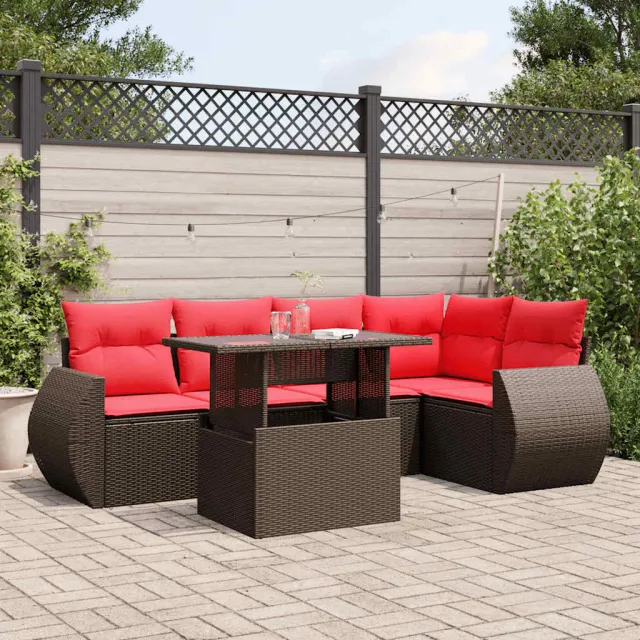 vidaXL 6-delige tuinbankset met kussens, bruin polyrotan, foto 2