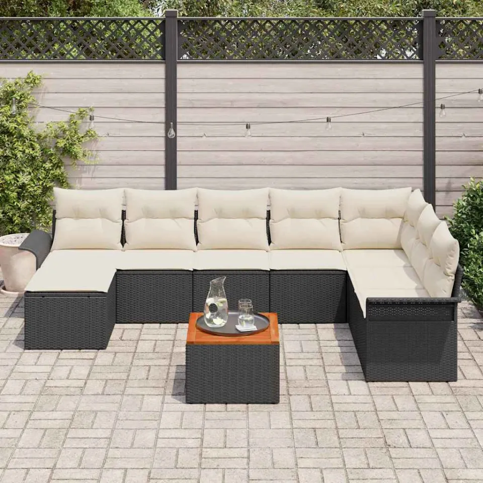 vidaXL Tuinbankenset 9 st Zwart en Crème poly rattan, foto 2