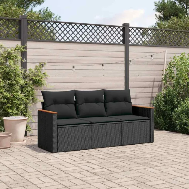 vidaXL 3-delige Loungeset met kussens poly rattan zwart, foto 2