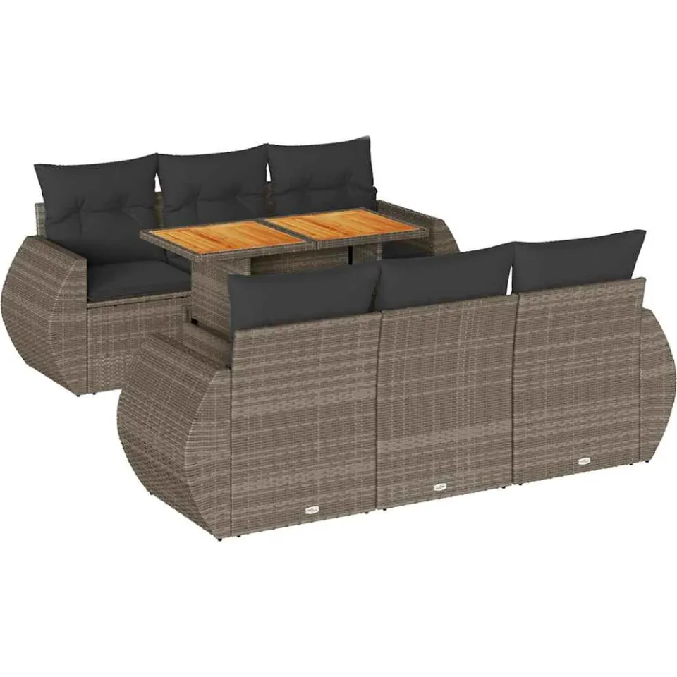 vidaXL 7-delige Loungeset met kussens poly rattan grijs, foto 3