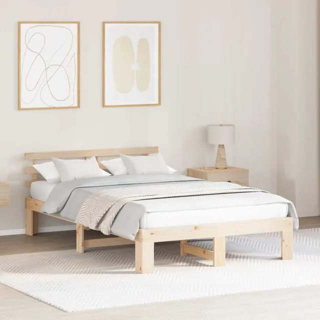 vidaXL Bedframe met hoofdeinde Naturel 140 x 190 cm Massief grenenhout