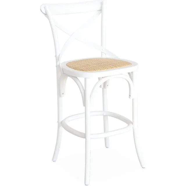 sweeek Vintage rubberhouten bistro barkruk met voetensteun - belleville Wit